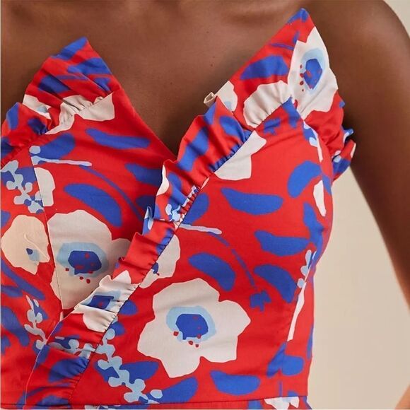 Revolve Anthropologie Hutch Cherry Red Ted Motif Strapless Ruffle Tube Top - Picture 3 of 13